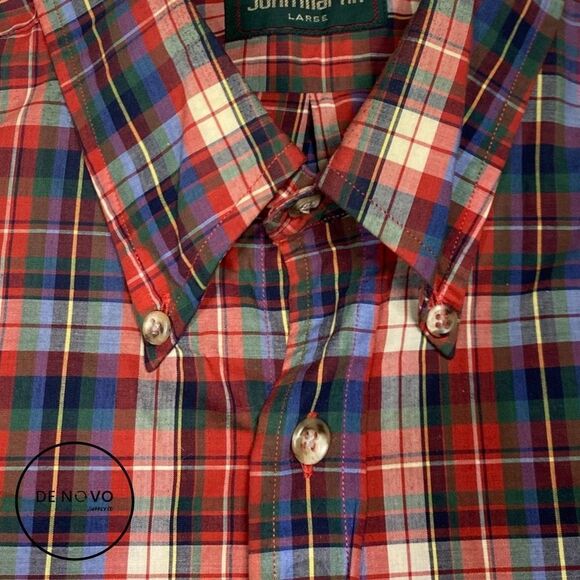 JOHN MARTIN Men's Red Plaid Button-Down Shirt Size Large - Picture 5 of 9